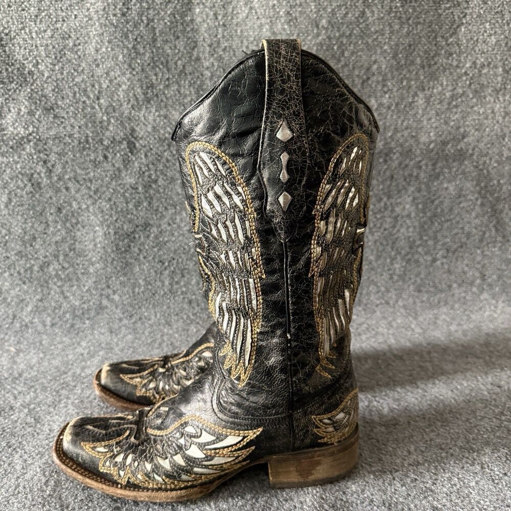 CORRAL Women’s Wing & Cross Western Equestrian Boots Embroidered 8 Black Cowgirl - Picture 3 of 10